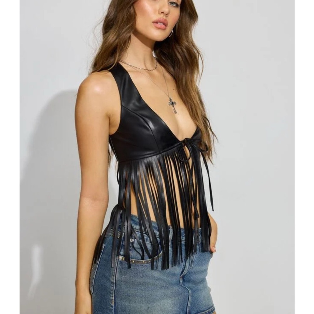 Faux leather fringe vest. Garage brand